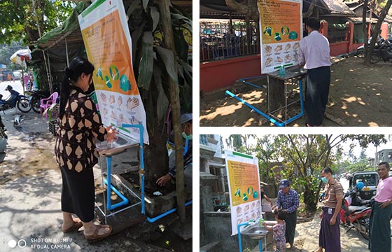 Public hand-washing stations to combat Covid-19 in Sittwe, Rakhine State